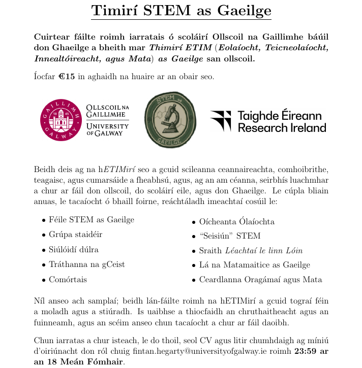 Fógra earcaíochta ETIMirí 2026/27